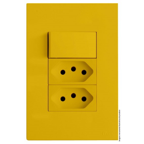 Conjunto Interruptor Simples + 2 Tomada 10a 4x2 - RECTA MOSTARDA SATIN FOSCO